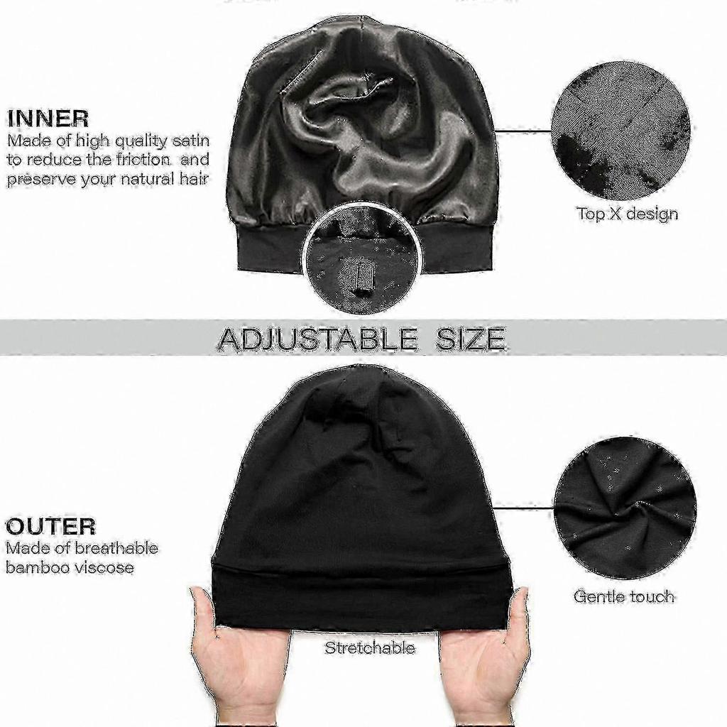 Satin Sleep Bonnet for Hair Protection, Soft Silk Bonnet for Women, Black Nightcap for Sleeping