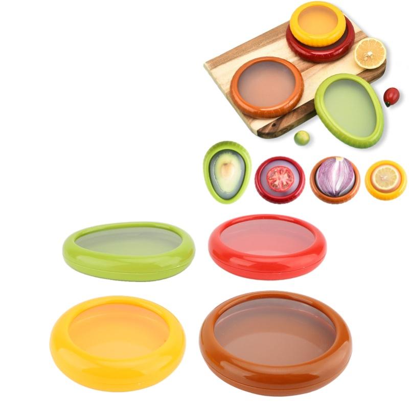 4pcs Fruit Vegetable Storage Box Sealed Versatile Silicone Refrigerator Container For Avocado Onion Tomato