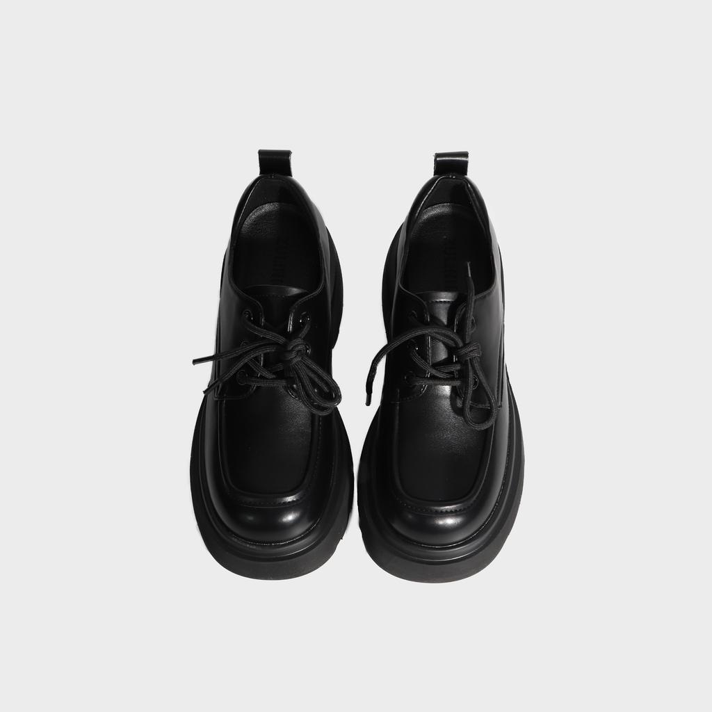 2025 Spring New Fashion Color Matching Platform Small Leather Shoes Women's British Style Front Lace-up Solid Color Loafers Huizhou Women's Shoes