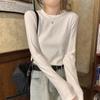 Women's Slim Fit Pure Cotton White Long-Sleeve T-Shirt, Round Neck, Regular Shoulder, Versatile Base Layer for Spring, Autumn, or Winter