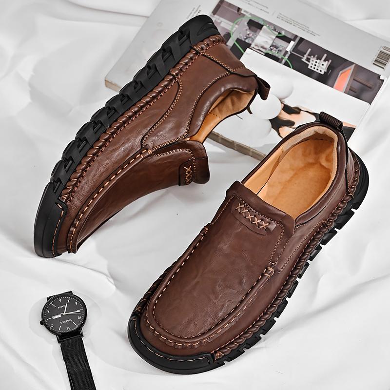 Fashion Leather Shoes Man Casual Loafers Luxury Design Slip on Male Dress Shoes Leisure Style Big Size Outdoor Wear-resistant Sole