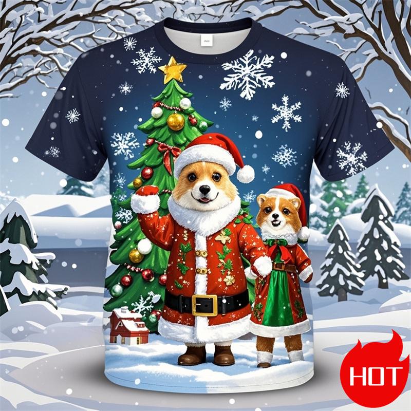 Summer Fashion 3D Merry Christmas Print T Shirt Cute Santa Xmas Christmas Trees Graphic T-shirts Men Funny Snowflakes Tee Shirts
