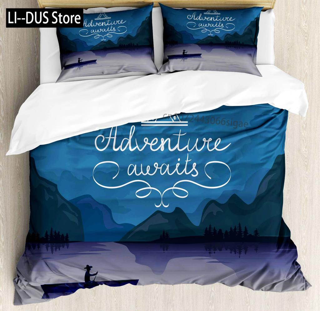 Mountains Duvet Cover Set, Decorative 3 Piece Bedding Set with 2 Pillow Shams, King Queen Full Size, Bedroom Decor Quilt Cover