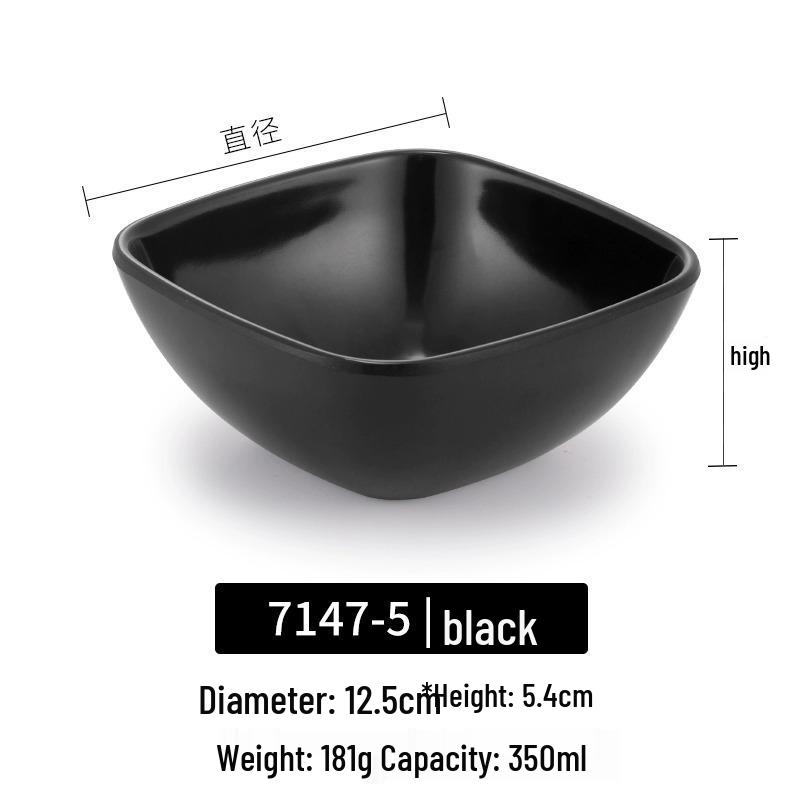 Melamine Imitation Porcelain Square Bowl – Plastic Soup, Dessert, BBQ, Bibimbap, Small Dish for Fast Food.