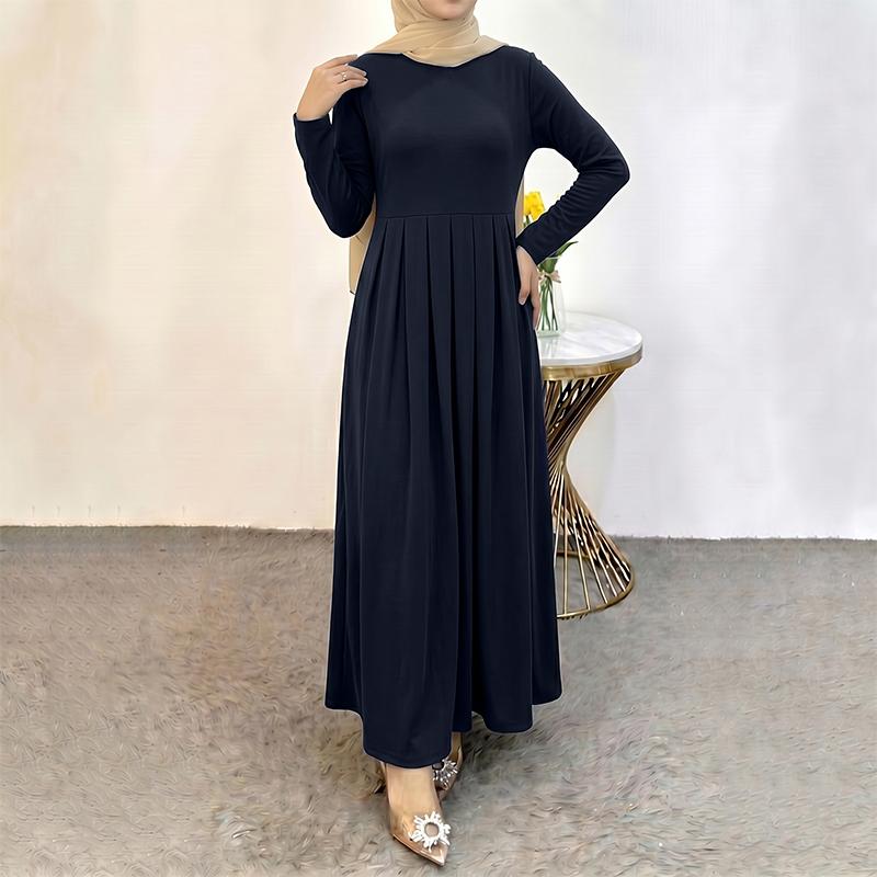 ZANZEA Damen Muslimisch Lässig Rundhals Langarm Locker Kleid