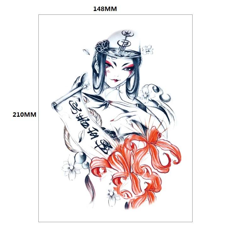 Traditionelle schöne Frau Charakter Tränen Geisha Farbe Wasser Transfer Blume Arm Anti-Real Tattoo Aufkleber Tattoo