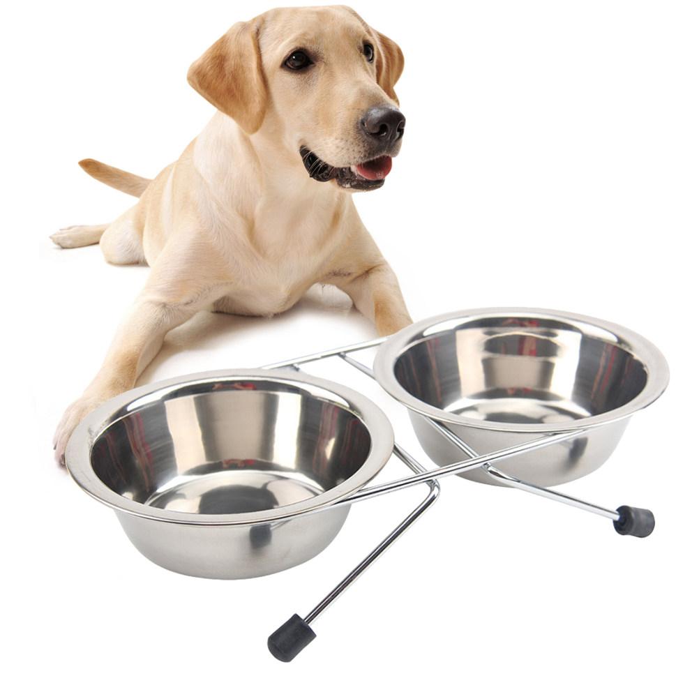 

Small Anti-Slip Pet Food Water Bowls Double Stainless Steel Dog Feeder Feeding Station Non-Slip Frame Pet Feeder S