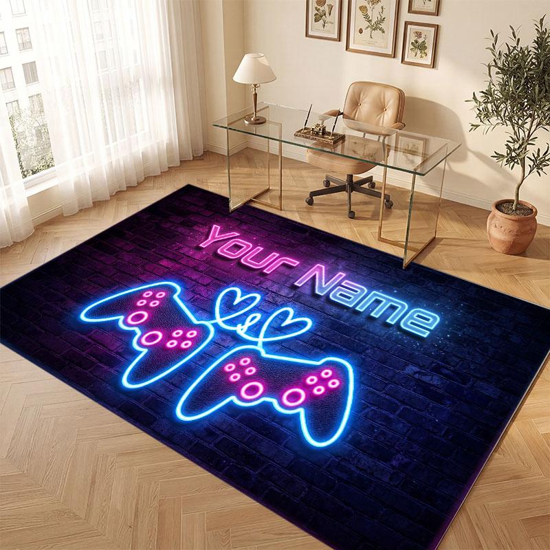 Neon Colorful Theme Crystal Velvet Floor Rug Personalized Custom Name Text Warm Carpet Home Decoration