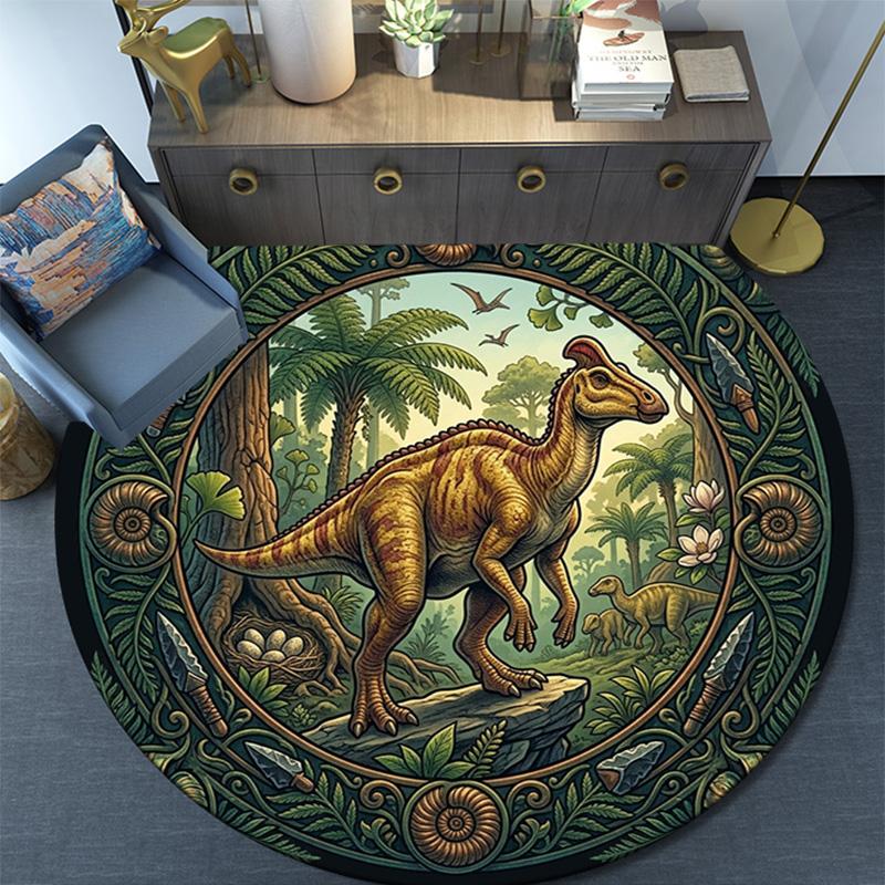 Prehistoric Dinosaur Realm Round Area Rug Under Office Chairs Bedroom Living Room Home Decor