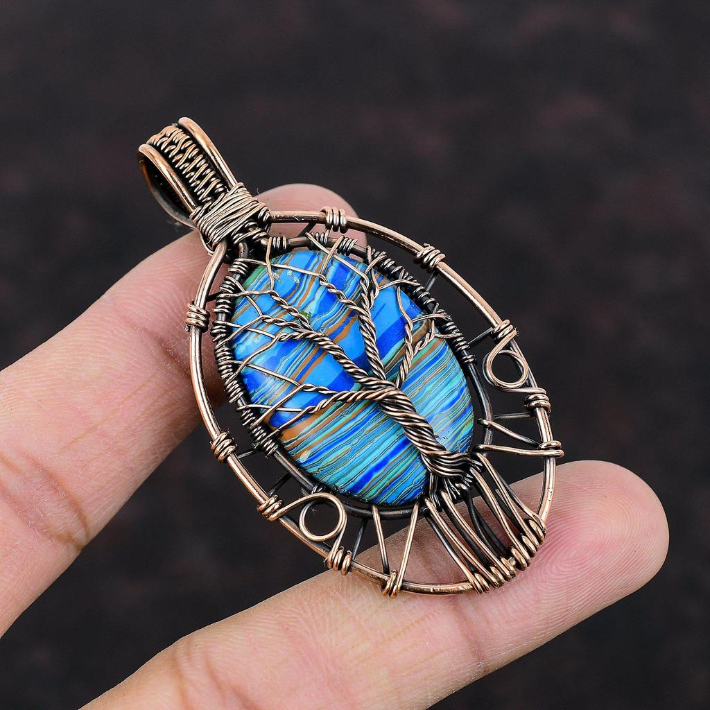 Pendentif arbre de vie arc-en-ciel Calsilica Pendentif enveloppé de fil de cuivre Pendentif en pierre précieuse Pendentif fait main Cadeau pour elle Bijoux enveloppés de fil de cuivre