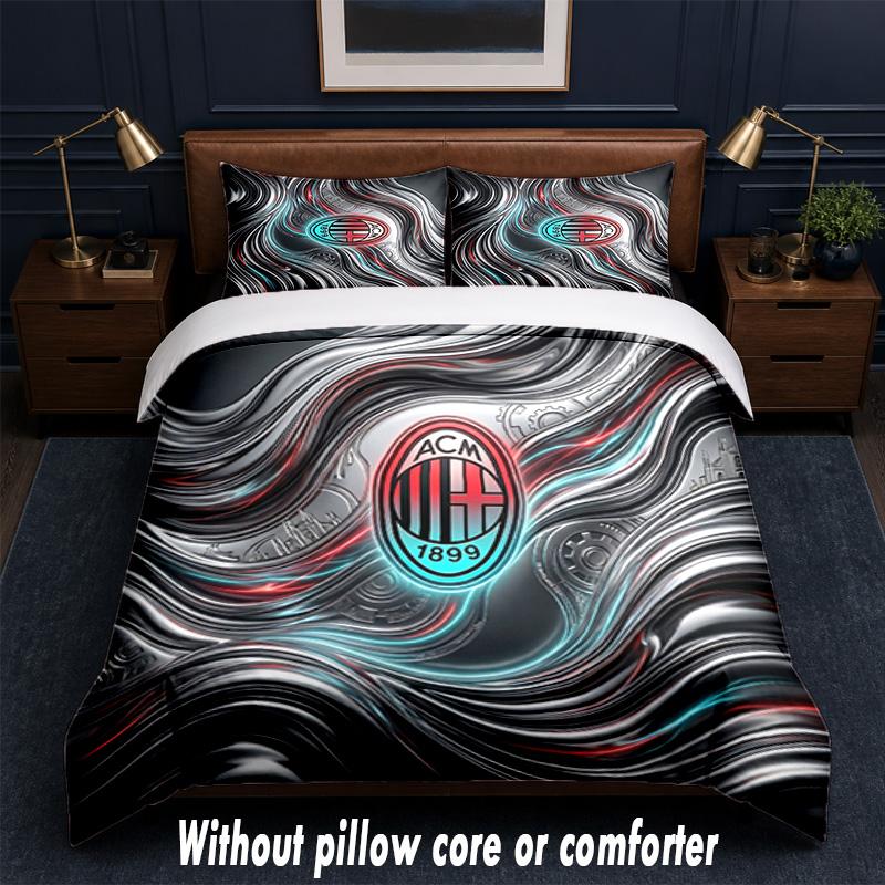 סט מצעים AC Milan עיצוב מיטה 1 ציפה לשמיכה + 2 ציפיות לכריות רך נושם מצעי מיטה לבית