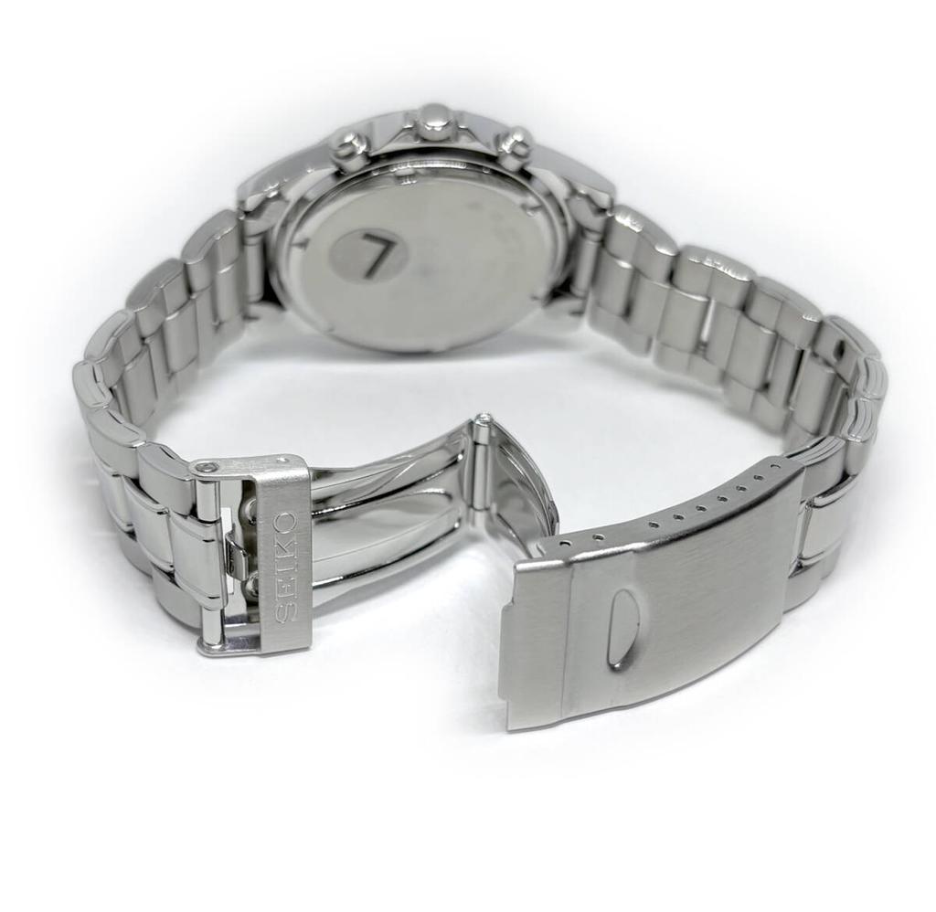 SEIKO Chronograph Japanese black x silver metal SND375P1, movement, band, men's watch