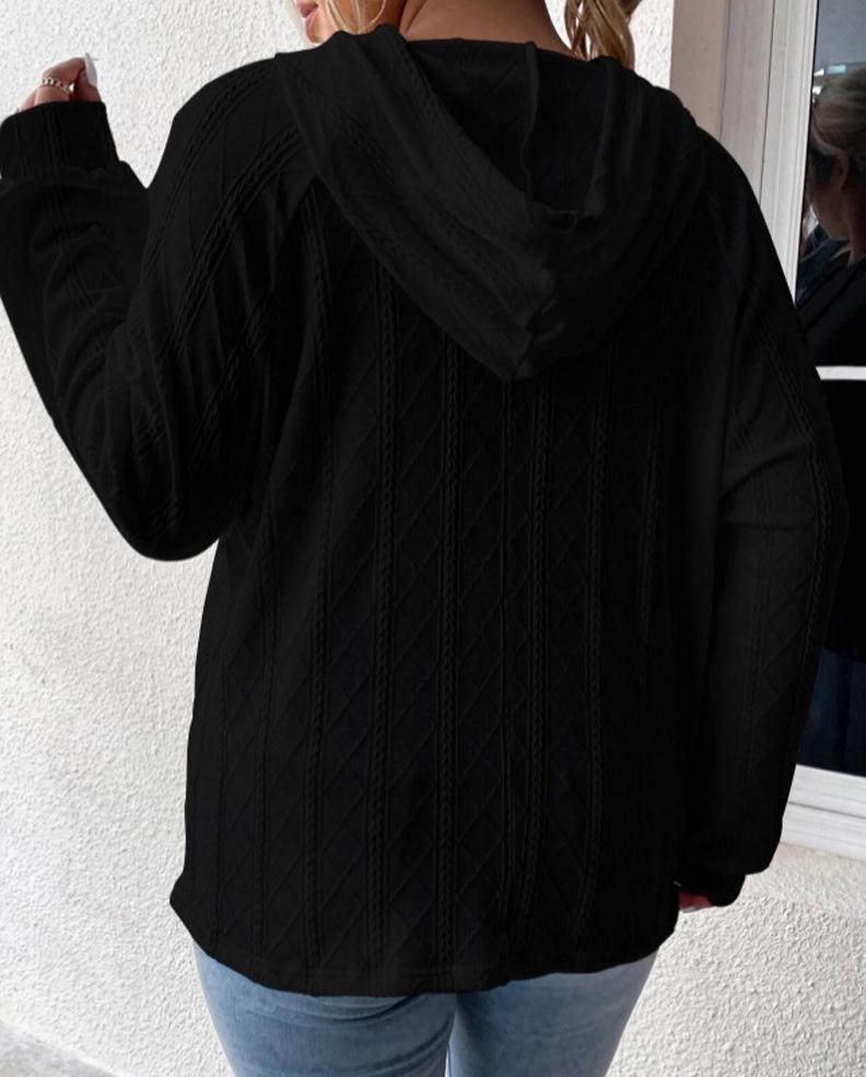 2024 Women's Casual Plus Size Jacquard Hooded Sweatshirt - Autumn/Winter Collection