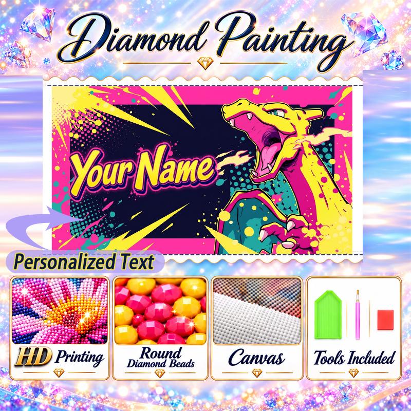 Personalized Charizard Diamond Art Custom Name 5D Diamond Painting Full Drill DIY Craft