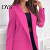 Suit Coat Women Lapel Long Sleeve Flap Pockets Business Casual Jacket Button Decor Slim Fit Solid Color Formal