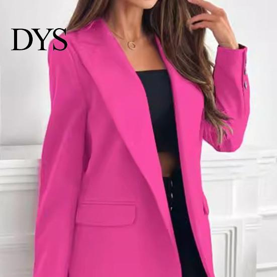 Suit Coat Women Lapel Long Sleeve Flap Pockets Business Casual Jacket Button Decor Slim Fit Solid Color Formal