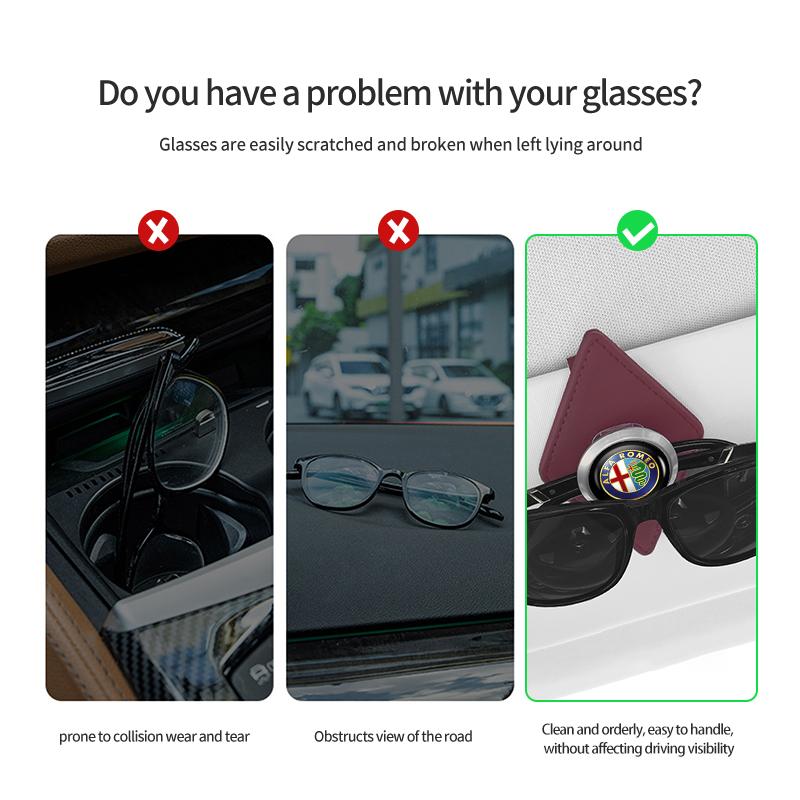 CURN4 Leather Car Glasses Holder Sun Visor Clip Card Ticket Organizer For Alfa Romeo 159 Giulietta 156 147 Giulia Mito GT Stelvio