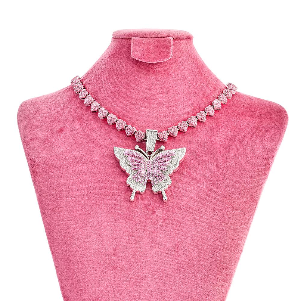 Unisex Butterfly Pendant Cuban Chain: Hip Hop Style Alloy Necklace with Full Diamond Design
