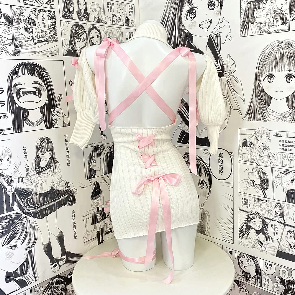 SHLYMP sweater Lolita knit back open chest sweater sexy cosplay erotic extreme lewd high neck fashion costume maid dress maid dress dumpling girl