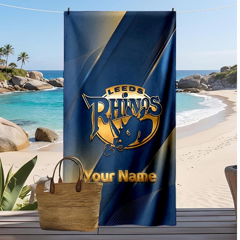 Leeds Rhinos Custom Beach Towel, Print Your Name Text Lightweight Absorbent Towel for Swimming Travel