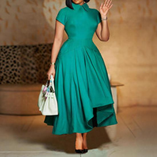 2025 Summer Women's Solid Color V-Neck Slimming Dress: Elegant and Fashionable