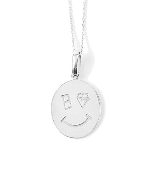 Bonbeau Smile Coin Long Silver Necklace 925 Sterling Silver Smile Coin Pendant Long Silver Necklace