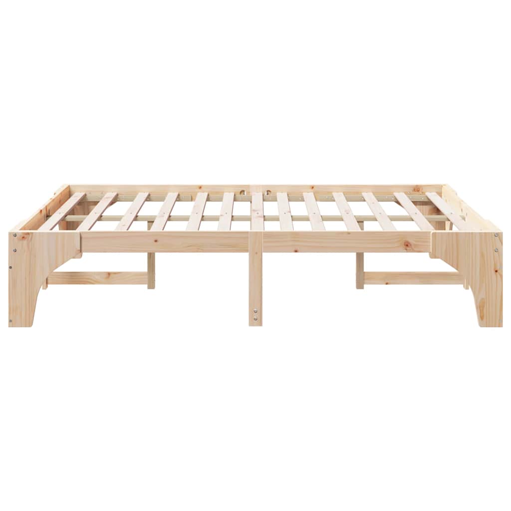Brown Bed Frame 140 x 200 cm Solid Pine Wood