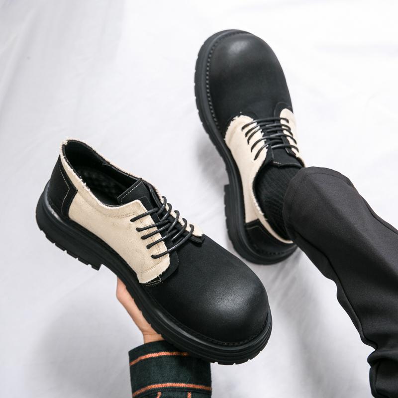 Fashion Men Leather Round Toe Shoes Chunky Platform Classic Retro Work Shoes Comfortable Fashion Business Oxfords Casual Walking Shoes