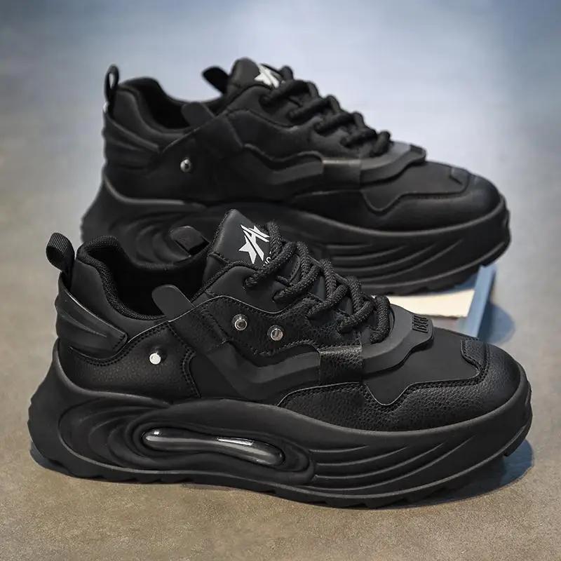 

Горячие продажи мужских белых туфель, модные и трендовые спортивные туфли на толстой подошве, студенческие повседневные кроссовки для бега 44 чёрный