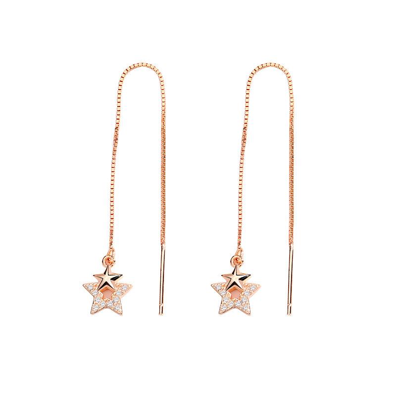 Temperament Five-pointed Star Full Diamond Earrings Light Luxury Earrings Personalized Design Korean Version Fashion Long Earrings