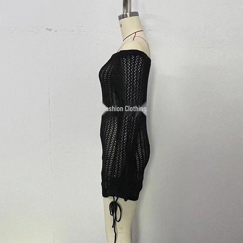 Europäischer und amerikanischer Ein-Schulter-Strand-Überwurf mit doppeltem Kordelzug, hohler Textur und Sonnenschutz