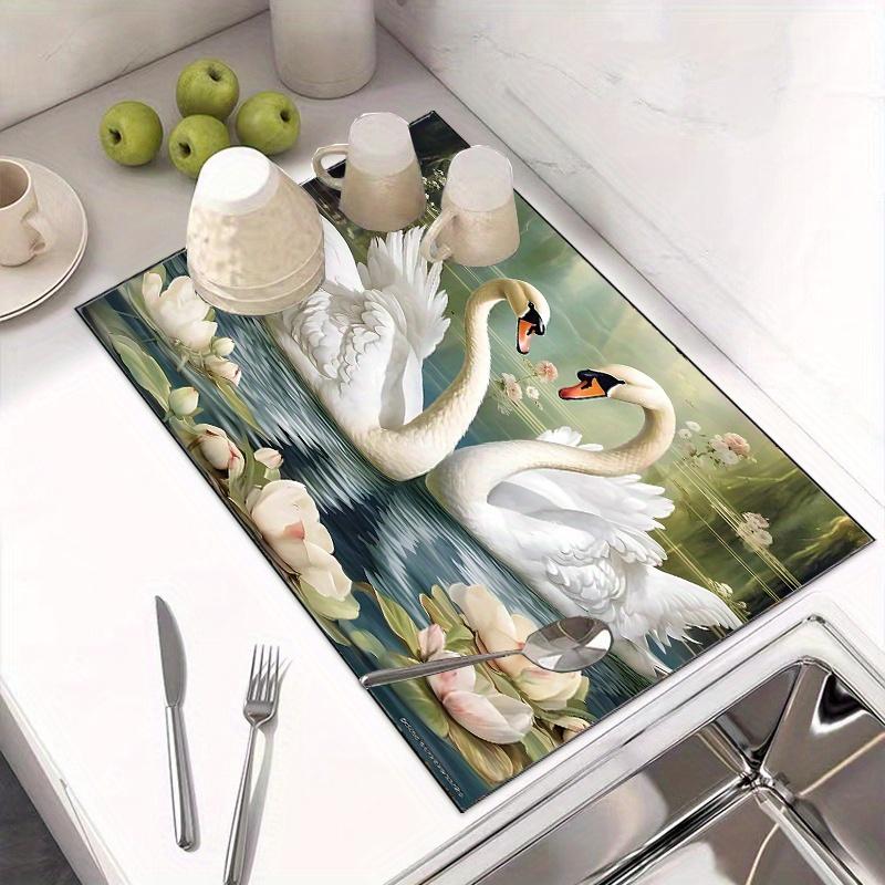 1Pcs Rubber Drying Mat Wit SwanPattern Print For Coffee Shop Restaurant Kitchen Carpet Tableware Durable Diatom Mud Table Mat Pet Mat Coffeeware
