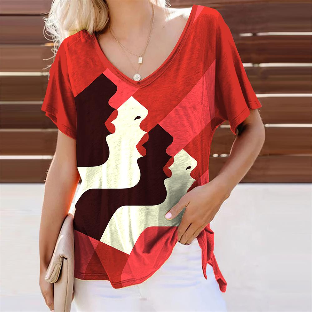 Anime Face Graphic Girl 3D Print T-shirts Women Retro Streetwear V-Neck T Shirt Harajuku Oversized Tops Tees Woman Clothing