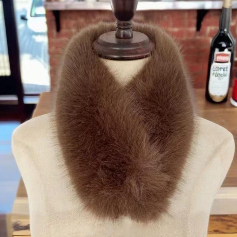 Kunstpelzschal Fuchspelz-Kragen Schal Nackenwärmer Damen Kunstfuchs-Pelzkragen Schal Dicker Plüsch Schalkragen Damen Winter-Umhänge