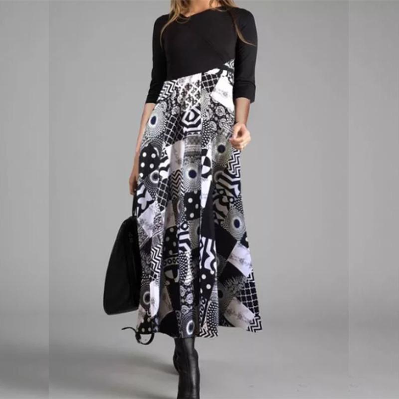 Autumn And Winter Women's Dresses Casual Long Sleeves Long Bohemian Printed Dress Women Clothes