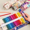 Large Capacity Cartoon Pencil Case with 48 or 72 Holes, Canvas Roll for Student Storage of Colored Pencils and Stationery