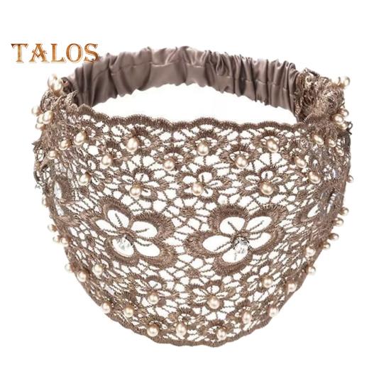 

Женская повязка на голову с цветочным узором, блестящие стразы, искусственный жемчуг, резинка для волос, высокая эластичная широкая резинка для волос коричневый