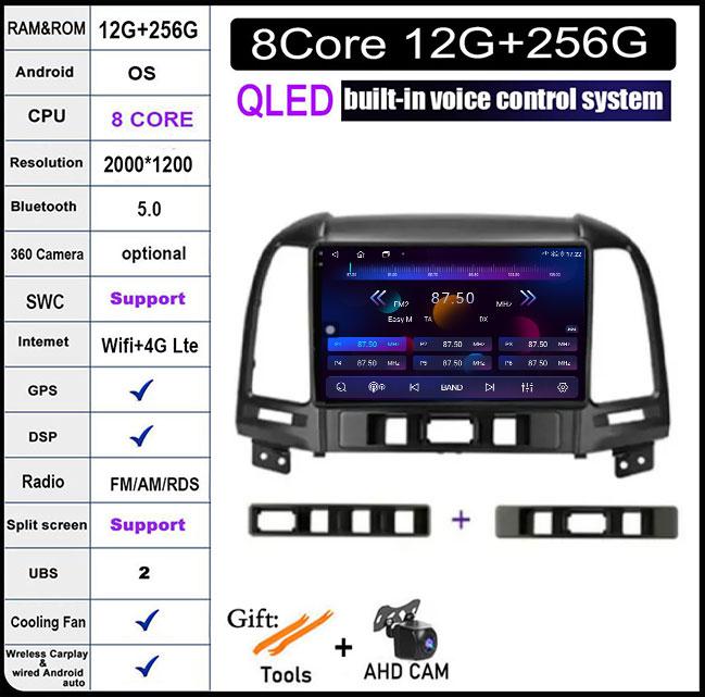 QLED IPS DSP Android 14 For Hyundai Santa Fe 2 2006-2012 Car Wifi 4G Auto Player Radio Multimedia Video Player Navigation