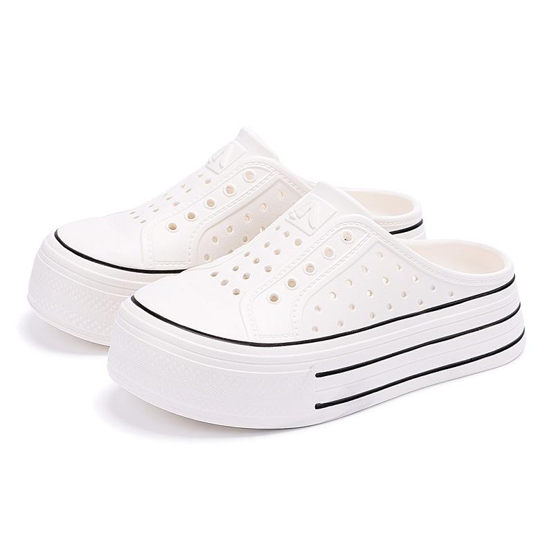Rainbow hole shoes women's summer heightening thick-soled hole shoes hollow round head breathable soft sole outer wear beach half drag