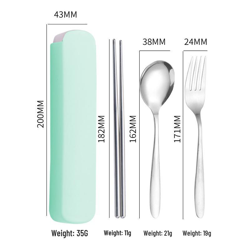 Spersonalizowany Zestaw Sztućców Ze Stali Nierdzewnej na Zewnątrz: Łyżka, Widelec i Pałeczki w Przenośnym Pudełku Prezentowym.