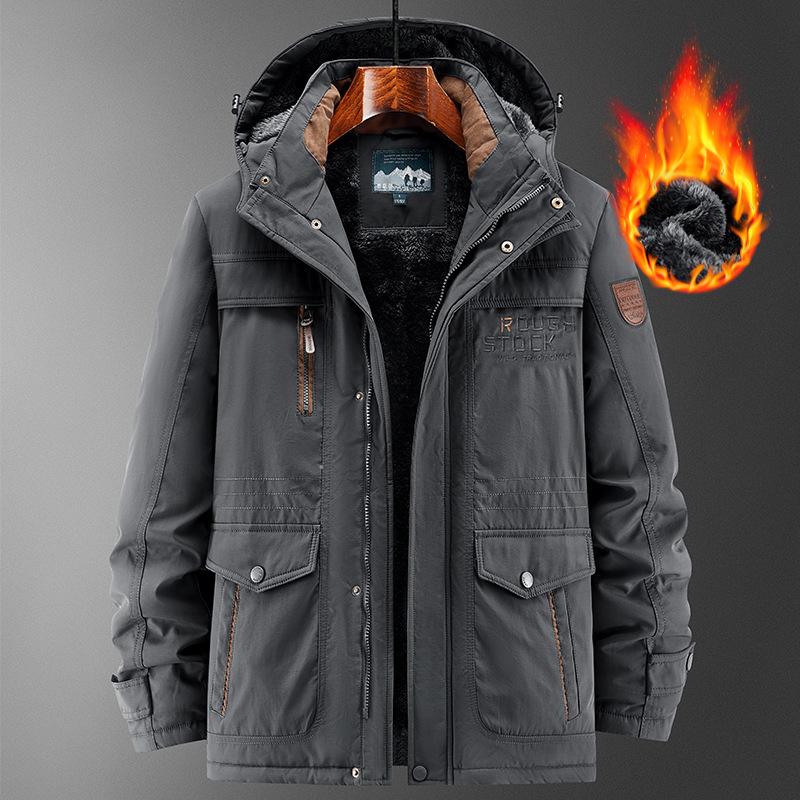 Men's Slim Fit Thickened Fleece-Lined Cotton Jacket for Middle-Aged & Elderly
