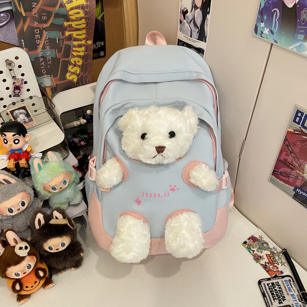 Schoolbag new milk fierce cute bear backpack high value cartoon plush doll schoolbag female junior high school student schoolbag