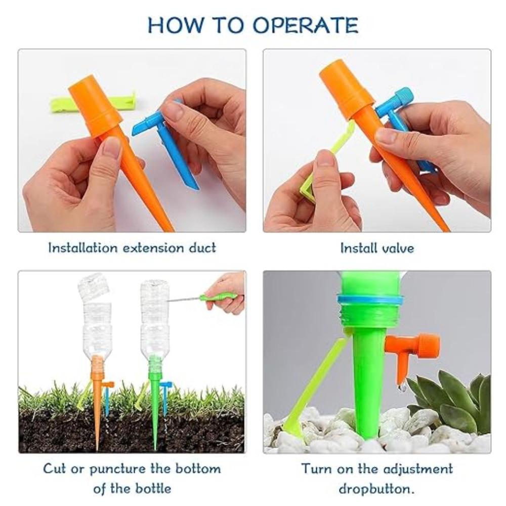 12 Stück selbstbewässernde Spikes: Einstellbare Tropfrate für Zimmerpflanzen und Leca-Bälle – perfekt zum Gießen von Pflanzen unterwegs, passend für die meisten Flaschen