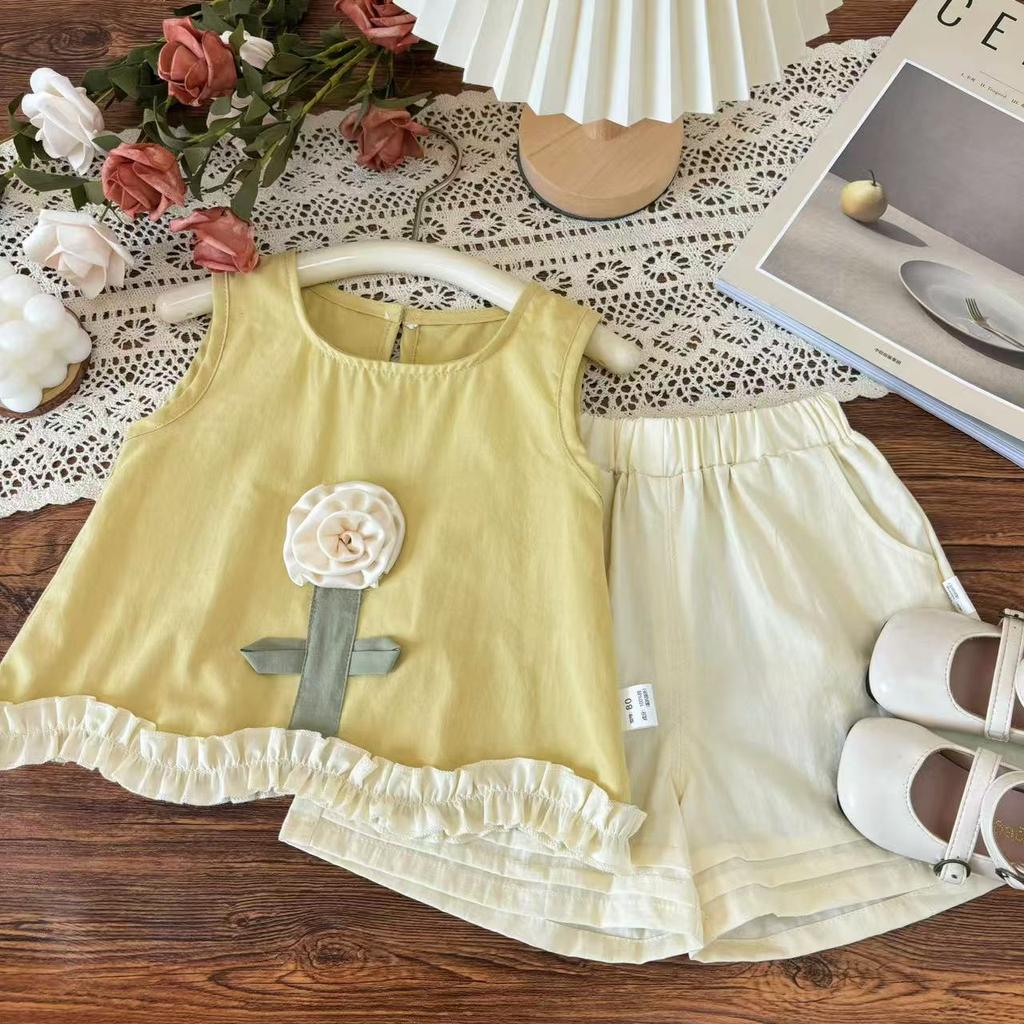 Girls' 2-Piece Cotton Set - Flower Patterned Camisole Top + Casual Shorts - Affordable Price Casual Outfit -S-XXL