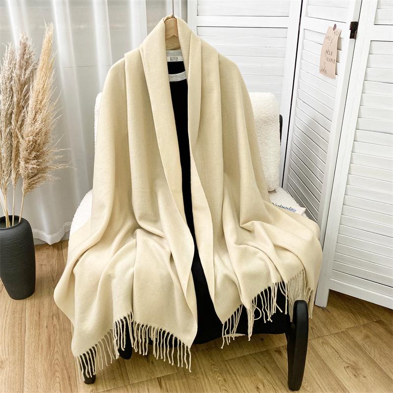New Fashion Luxury Solid Color Thick Cashmere Winter Warm Scarf Women Pashmina Shawl Wraps Bufanda Female Tassel Scarves