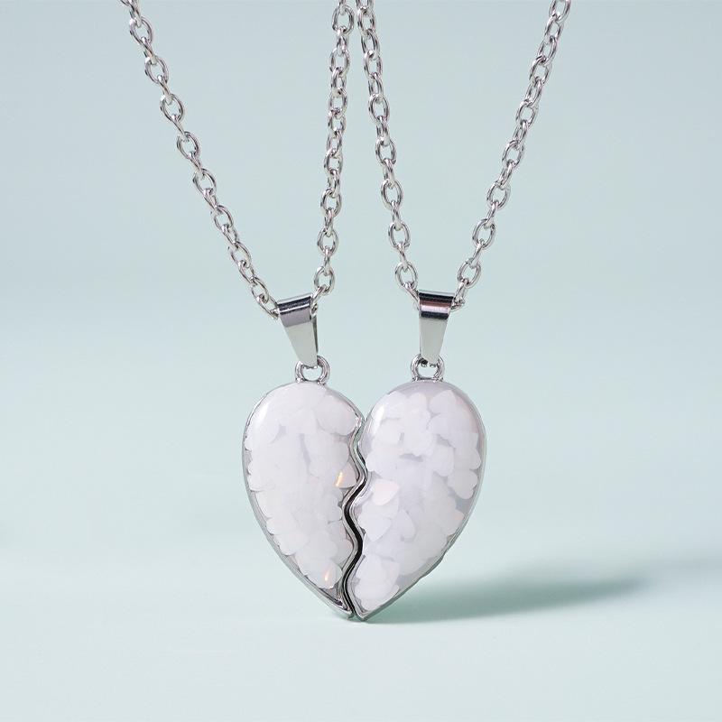 Cross-Border Pink Heart Patchwork Friendship Necklace for Kids - Versatile Best Friend Pendant