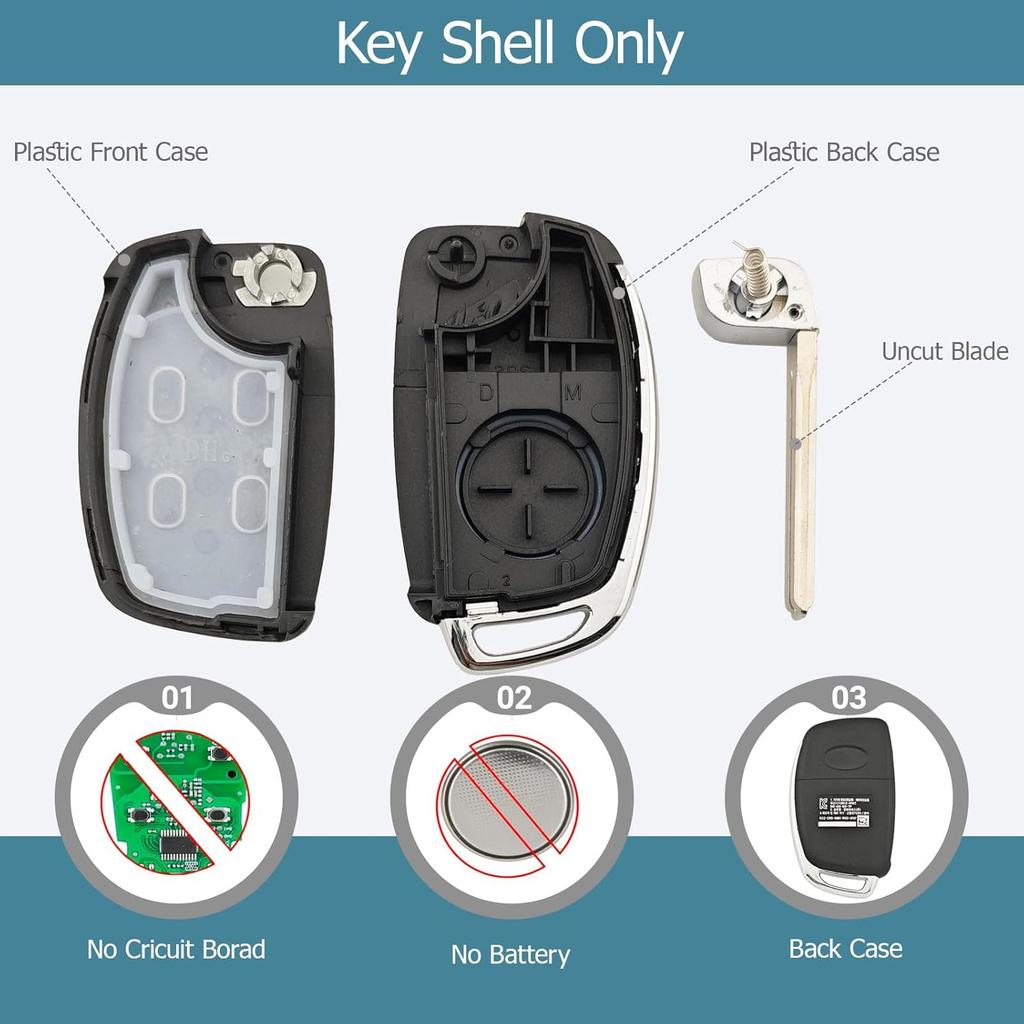 Replacement Key Fob Case fit for Hyundai Sonata Santa Fe Flip Key Remote Control Key Fob Shell