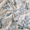 Bed Sheet with Elastic Washed Cotton Blue Flower Printed Fitted Sheet Single/Queen/King Mattress Cover for Double Beds