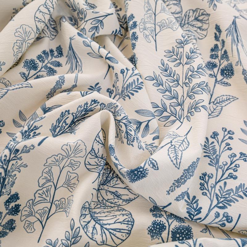 Bed Sheet with Elastic Washed Cotton Blue Flower Printed Fitted Sheet Single/Queen/King Mattress Cover for Double Beds