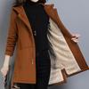 Womens Lapel Cashmere Wool Blend Trench Long Coat Hooded Outwear Oversize Jacket